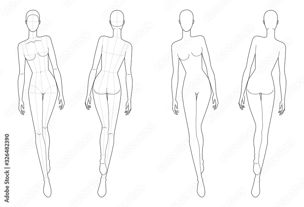 Fashion template of walking women. 