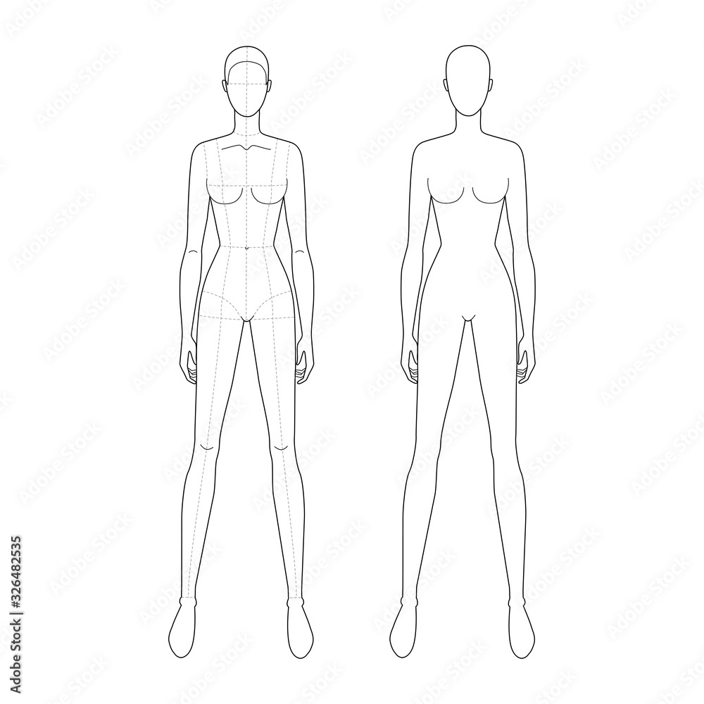 Fashion template of standing women in different poses. 