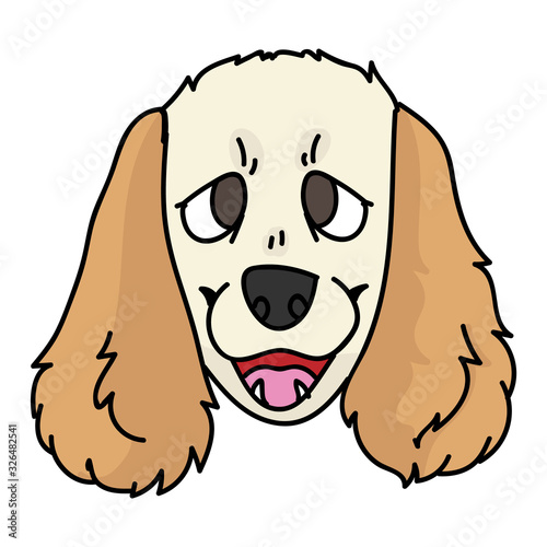 Cute cartoon cocker spaniel puppy face vector clipart. Pedigree kennel doggie breed for dog lovers. Purebred domestic dog for pet parlor illustration mascot. Isolated canine hunting breed. EPS 10. 