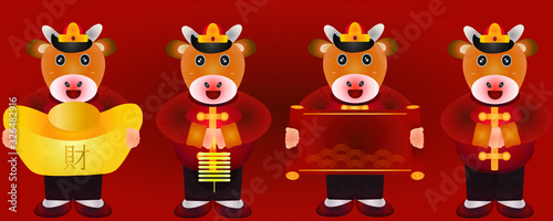 Happy Chinese New Year 2021. The lovely herds are celebrating the New Year with everyone. Translation: Happy New Year of the Ox