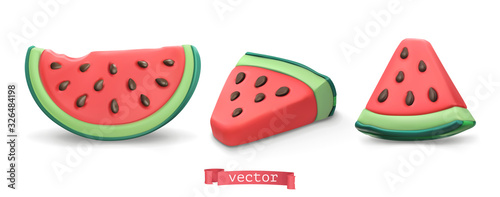 Watermelon summer fruit. Plasticine art illustration 3d vector icon set