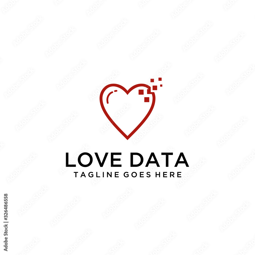 Creative modern Technology sign  with heart vector logo, Data And Technology 