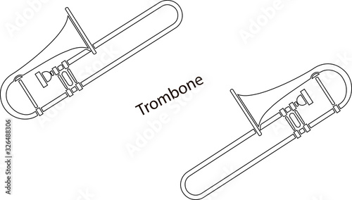 03.02(85Black contour illustration of trombone ensemble on white background