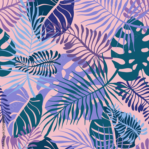 Seamless vector pattern lined leaves ornament in violet and blue tones. Can be used for printing on paper  stickers  badges  bijouterie  cards  textiles. 