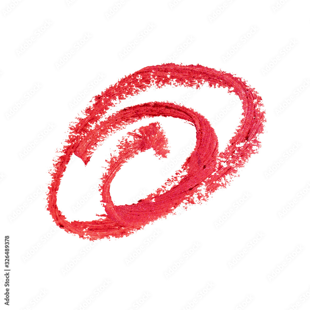 Lipstick brush swirl spiral. Hand drawn Red Circle Stroke. Round decorative line isolated on white background. Drawing element for design. Top view Lipstick brush swirl spiral. Hand drawn Red Circle Stroke. Round decorative line isolated on white background. Drawing element for design. Top view