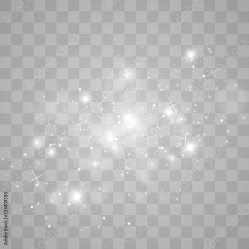 White glowing light burst explosion with transparent. Vector illustration for cool effect decoration with ray sparkles. Bright star. Transparent shine gradient glitter.