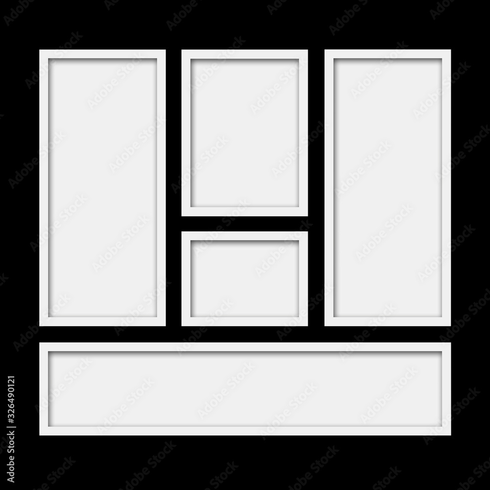 Modern frame set on the wall. Isolated blank frames. Embossed picture frames with realistic shadows. Modern frame set on the wall. Isolated blank frames. Embossed picture frames with realistic shadows.