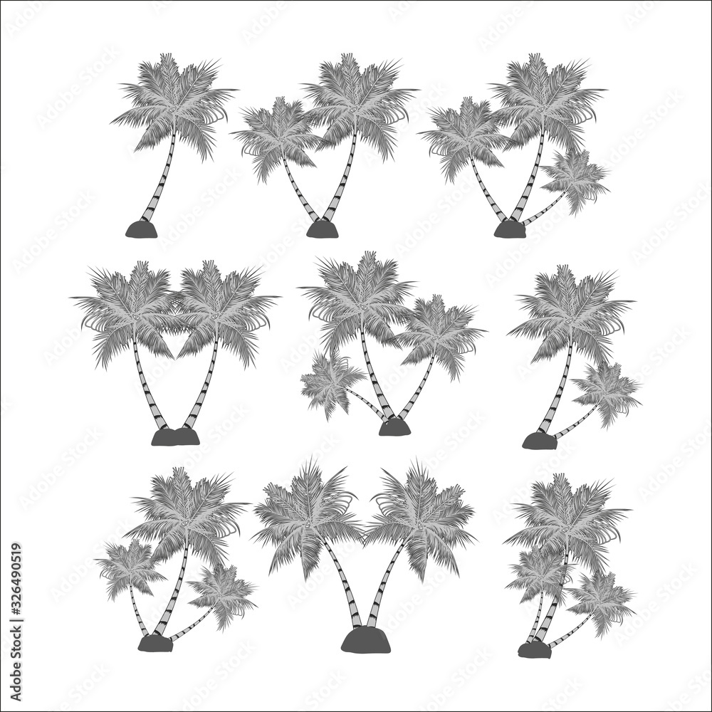 set of silhouettes of palm trees, exotic symbol, realistic style set of silhouettes of palm trees, exotic symbol, realistic style
