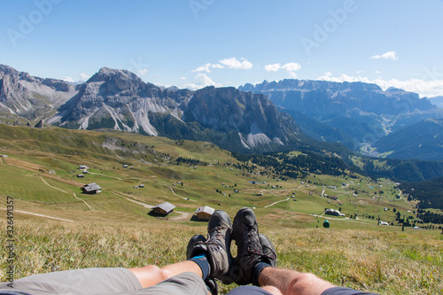 Relaxing moments on alpine grassland in the dolomites