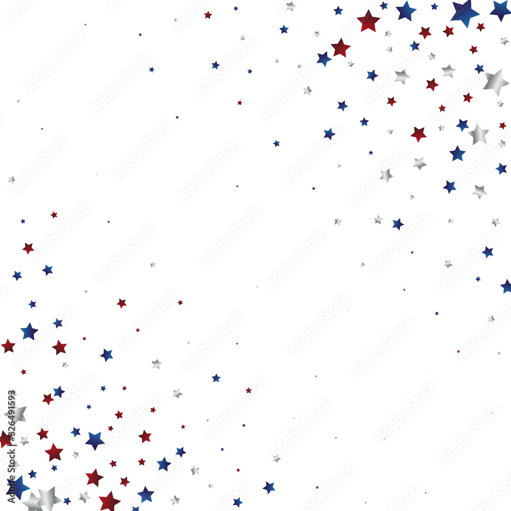 July 4 background with stardust frame. Red and blue stars border for American Independence Day graphic design.