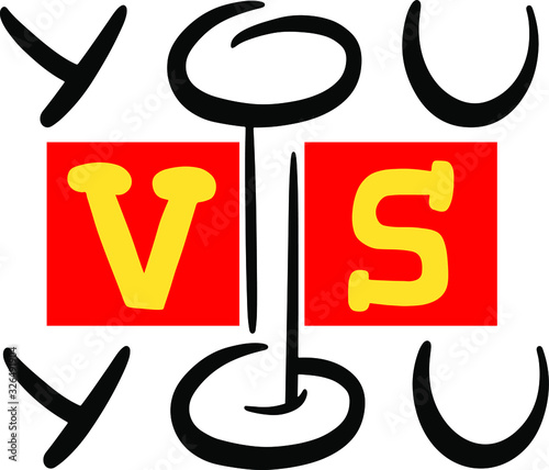 you versus you, vs, red and yellow in a modern style handwritten, sports concept, print, typography for bags, stickers, banners, posters, invitations, forms, struggle with yourself, motivation and