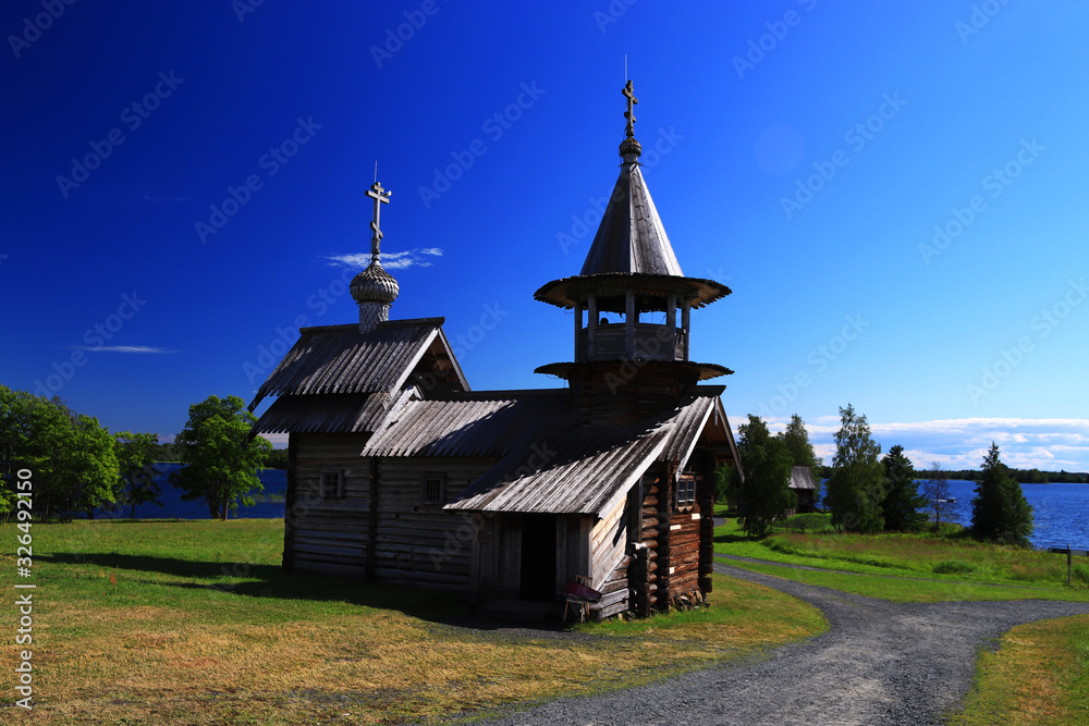 Fototapeta premium Wooden architecture on Kizhi island. Lake Onega. Karelia