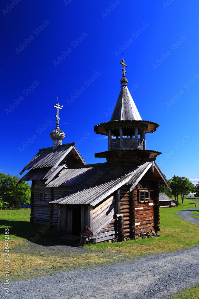 Fototapeta premium Wooden architecture on Kizhi island. Lake Onega. Karelia