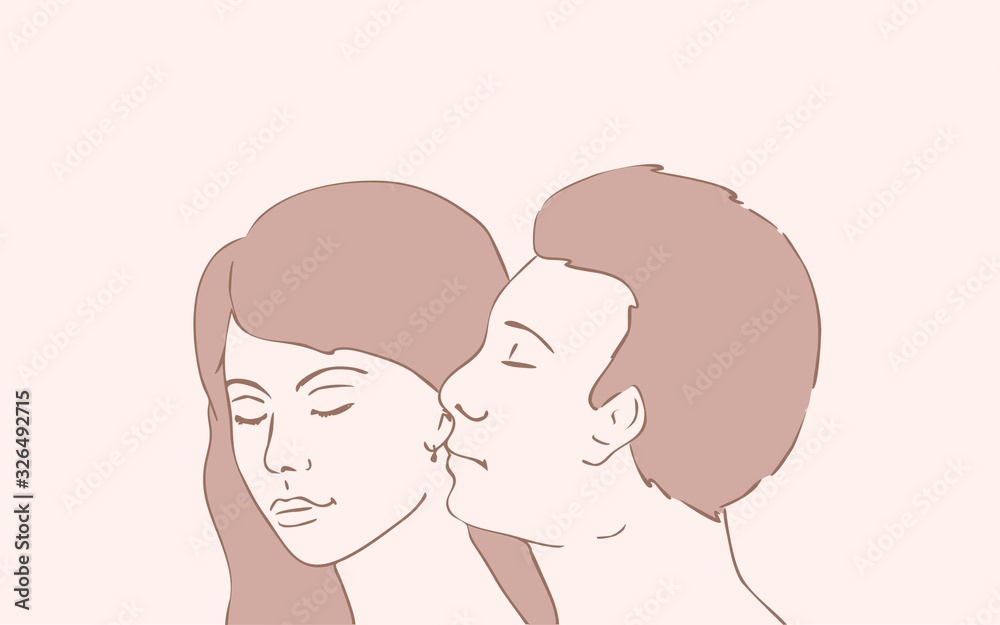 Vector illustration of a guy kissing a girl in the ear,,cartoon design Vector illustration of a guy kissing a girl in the ear,,cartoon design