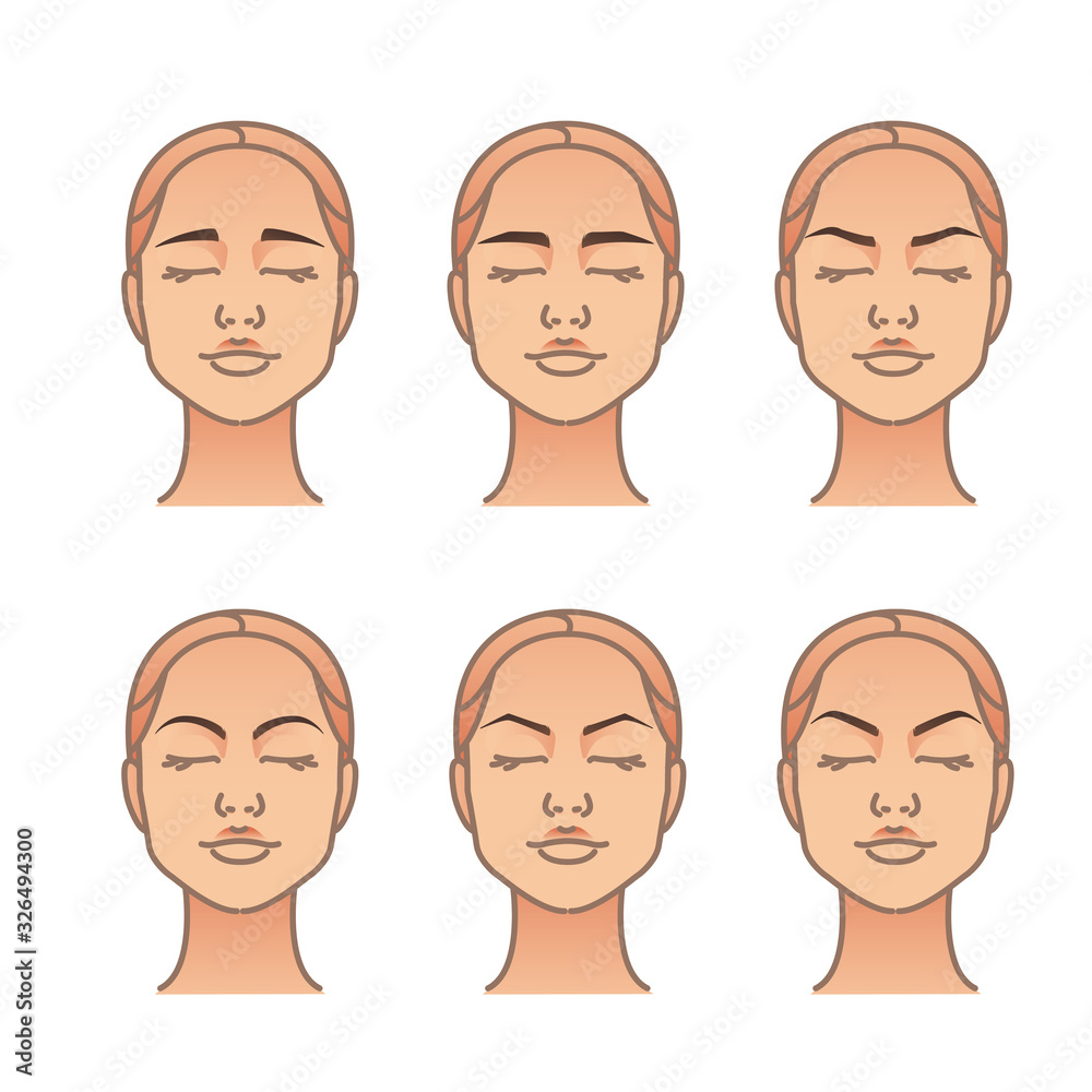 Woman face with different eyebrow forms. Vector illustration set Woman face with different eyebrow forms. Vector illustration set