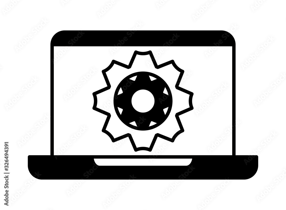 laptop with gearwheel on white background laptop with gearwheel on white background
