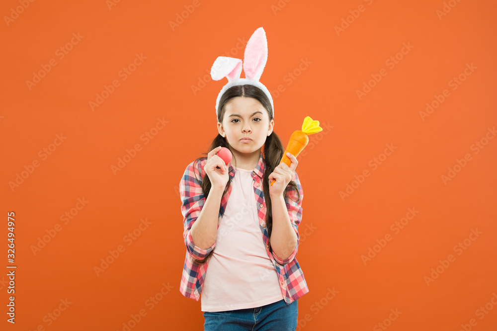 Spring holidays. Cute bunny child celebrate Easter. Happy childhood concept. Explore Easter and springtime in variety of ways. Fun and educational Easter activity for kids. Stick to traditions