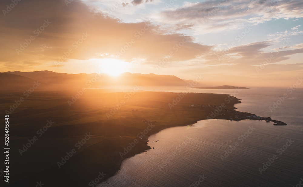 Beautiful sunset in iceland, from above