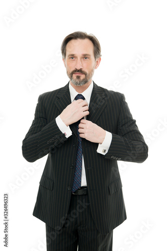 Ceo concept. Reputable financial expert. Business life. Smart suit. Perfect fit. Male fashion. Businessman broker formal suit. Handsome bearded man insurance agent. Successful business investor