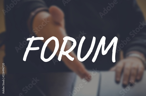 Forum word with blurring business background