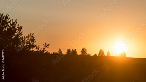 Sunset over the fields. Agricultural landscape in eastern Lithuania.