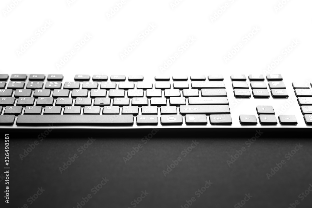 Keyboard on a front of monitor. Keyboard with copy space