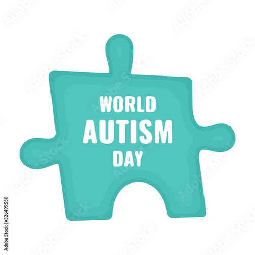 Autism spectrum disorder awareness poster of a jigsaw puzzle piece on white background. Solidarity and support vector illustration for world autism day. Healthcare and medical concept.