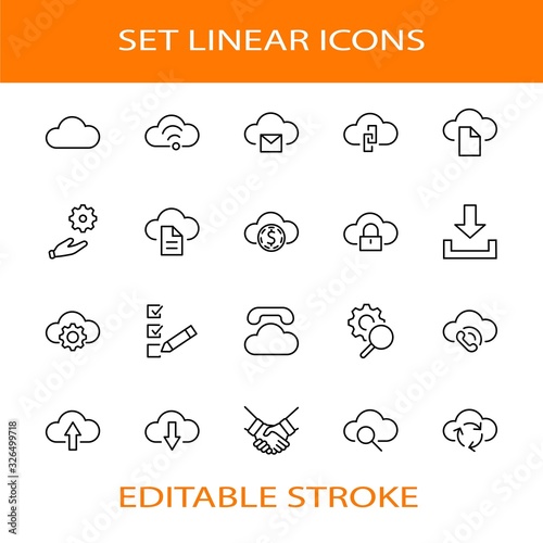 Set of Cloud Vector Line Icon. It contains Symbols to Upload  Download  Link and more. Editable Stroke. 32x32 pixels