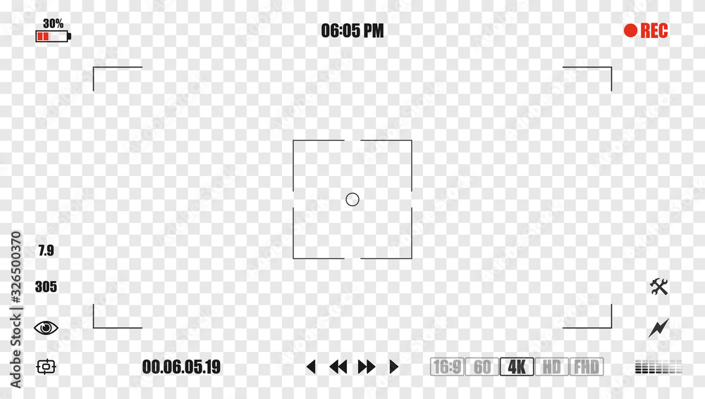 Camera frame viewfinder screen of video recorder digital display with  settings. Modern digital video camera focusing screen. Video recording  screen. Abstract graphic concept screen photo frame. EPS 10 Stock Vector |  Adobe Stock
