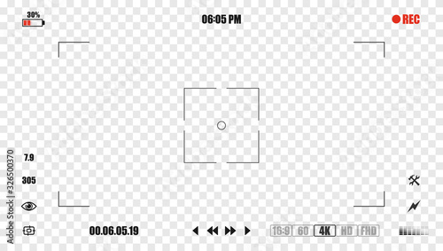 Camera frame viewfinder screen of video recorder digital display with settings. Modern digital video camera focusing screen. Video recording screen. Abstract graphic concept screen photo frame. EPS 10