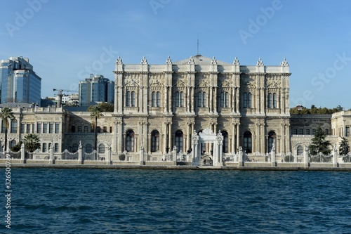 View of the Dolmabahce Palace from the Bosphorus in Istanbul, Turkey