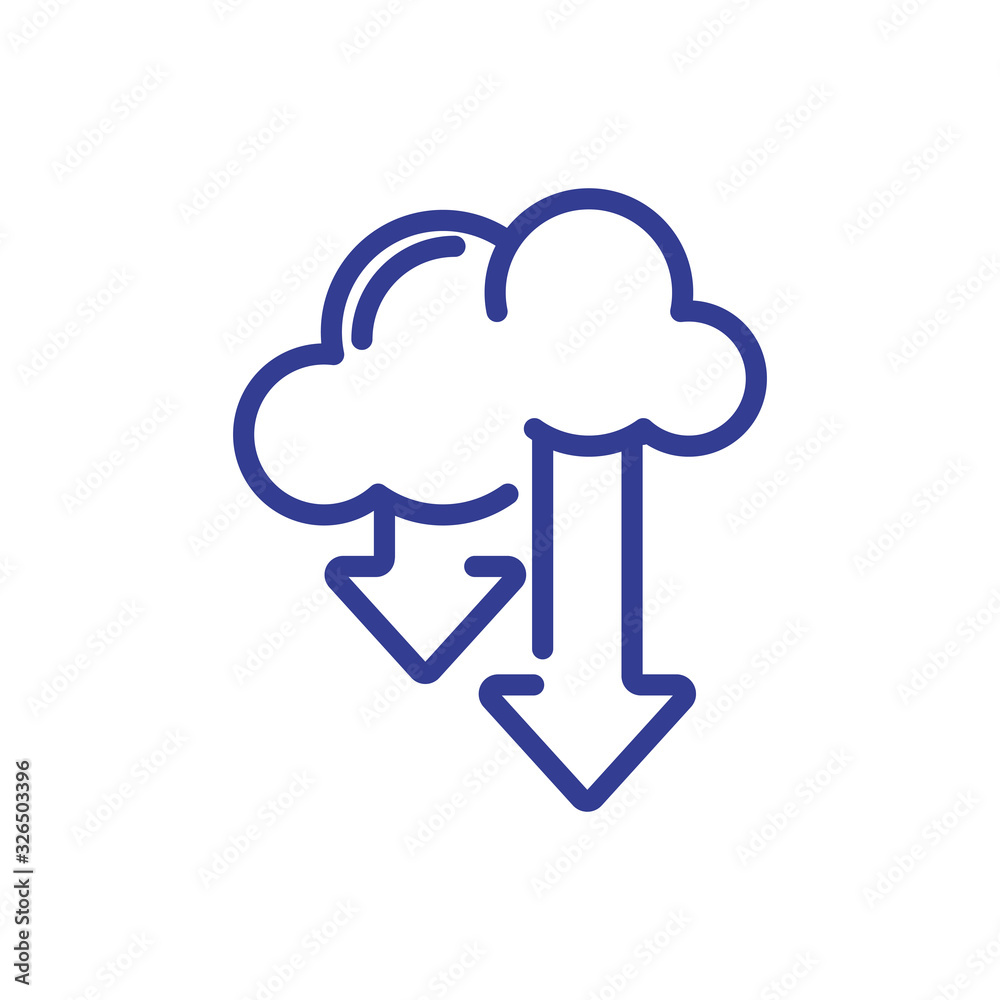 clouds with arrows down icon, line style design clouds with arrows down icon, line style design