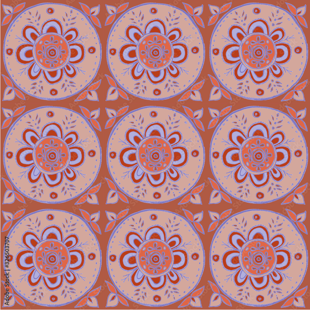 Square floral ornament background. Tile.