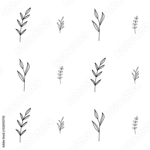 Seamless pattern with hand drawn leaves. Vector decorative items, botanical ornament isolated on white background. Good for print, notebooks, textile, apparel