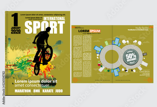 Printing magazine with sport subject in background, easy to editable vector