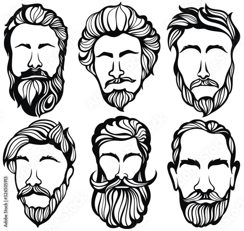 Set of mens hairstyles, beards and mustaches.Gentlmen haircuts and shaves.