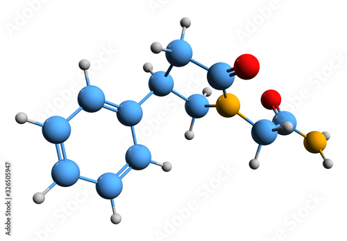 3D image of phenylpiracetam skeletal formula - molecular chemical structure of fonturacetam isolated on white background