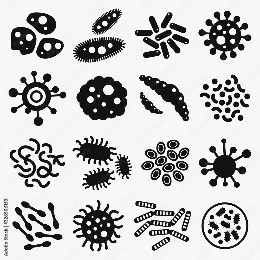 Virus Bacteria Microbe Vector Set - obrazy, fototapety, plakaty 
