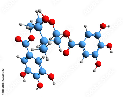 3D image of 1,6-Digalloyl glucose skeletal formula - molecular chemical structure of  gallotannin isolated on white background