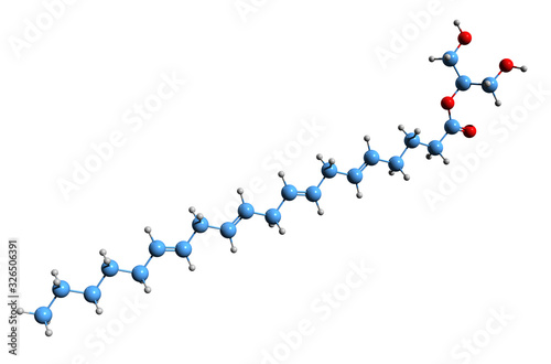 3D image of 2-Arachidonoylglycerol skeletal formula - molecular chemical structure of endocannabinoid isolated on white background photo