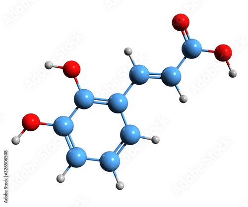 Bild auf Leinwand 3D image of 2 3-dihydroxy cinnamic acid skeletal formula - molecular chemical st