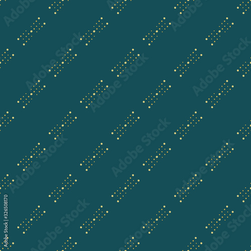 Seamless geometric golden diagonal patterns on a dark turquoise background. Design for textile, wrapping paper, wallpaper, fabrics, scrapbooking, banner, decor, web, printing