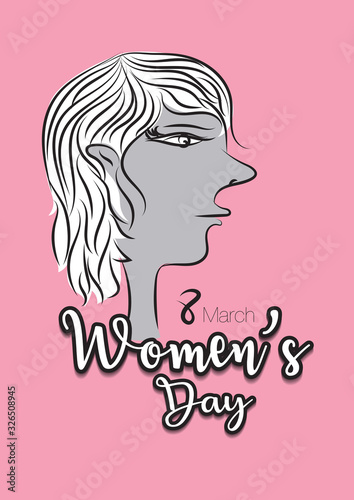 Women s day vector template can be cuse poster  flyer  banner  Postcard  greeting card   brochures. 8 march. hand drawn women cartoon vector. number 8 in pink flower concept.