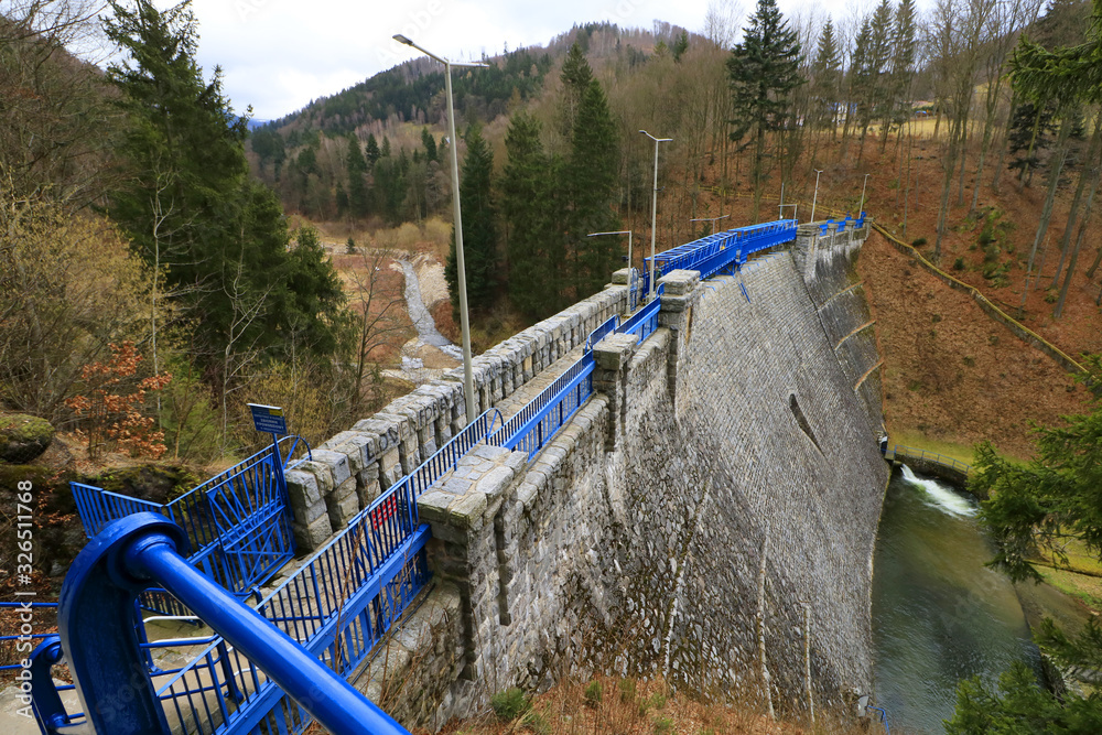 Dam of flood protection tank, Miedzygorze, Sudety, Poland Stock Photo ...