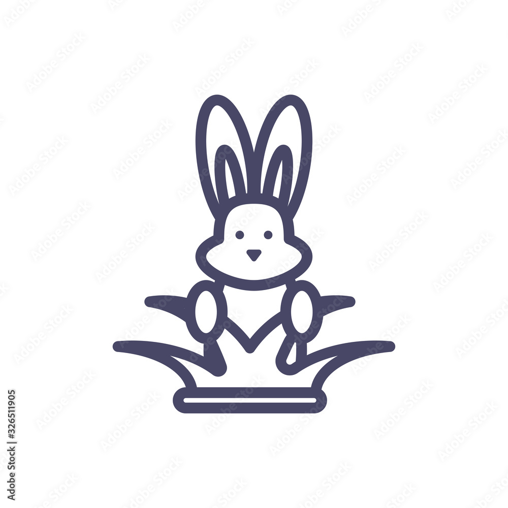 Fototapeta premium cute bunny and leaves, line style design
