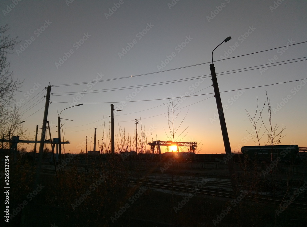 dawn, poles and wires