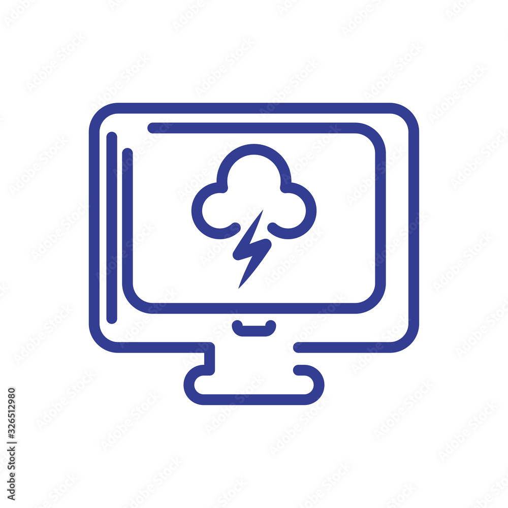 computer with storm clouds icon, line style icon computer with storm clouds icon, line style icon