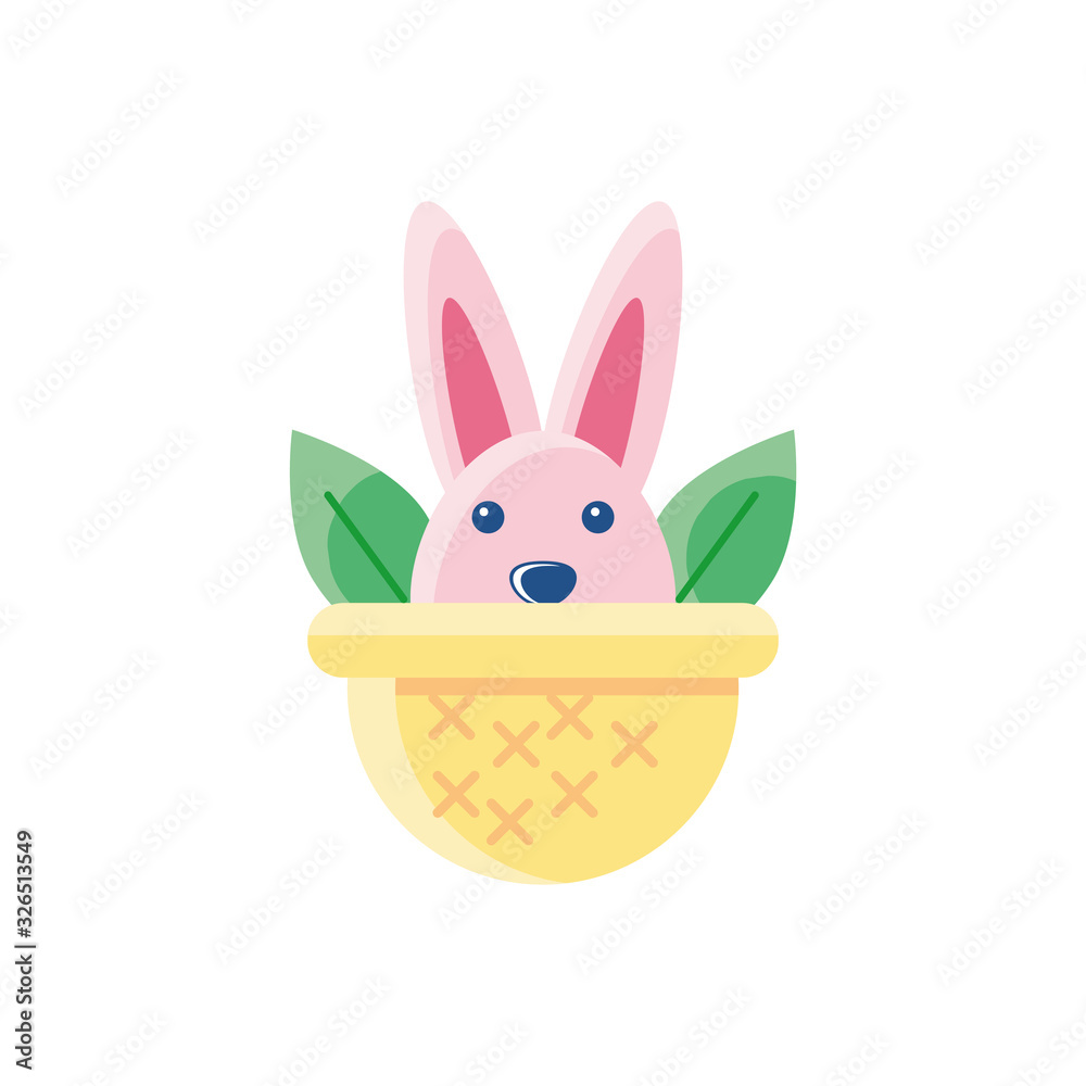 basket with leaves and rabbit head, colorful and flat style design basket with leaves and rabbit head, colorful and flat style design