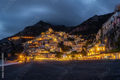Fototapeta Naklejka Na Ścianę i Meble -  Landscape with Positano town at famous amalfi coast at night, Italy