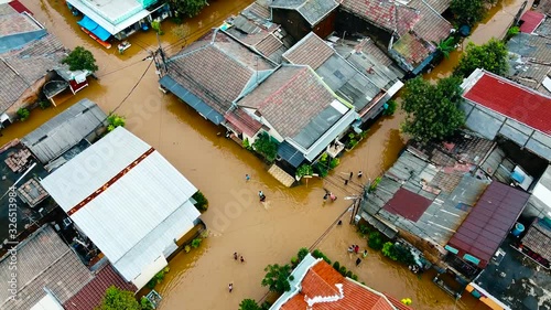 Aerial POV view Depiction of flooding. devastation wrought after massive natural disasters. 2.7K resolution video